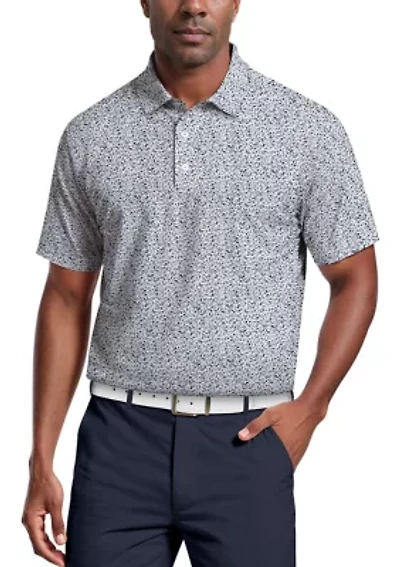 All-Over Micro Floral Print Short Sleeve Golf Polo Shirt