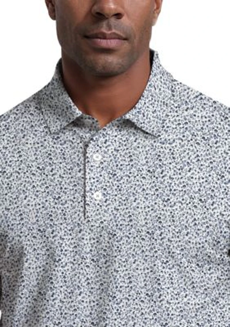 All-Over Micro Floral Print Short Sleeve Golf Polo Shirt