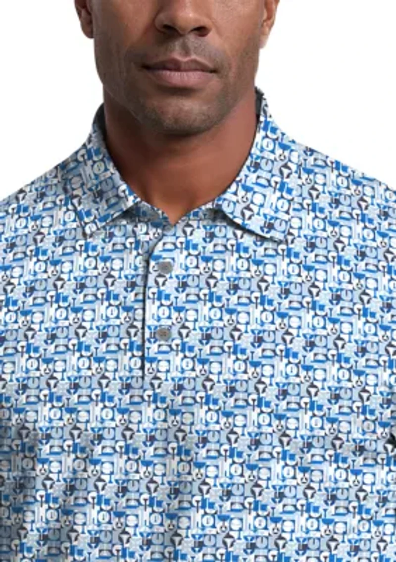 All-Over Novelty Geo Print Short Sleeve Golf Polo Shirt