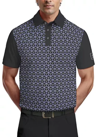 Technical Linear Color Block Print Short Sleeve Golf Polo