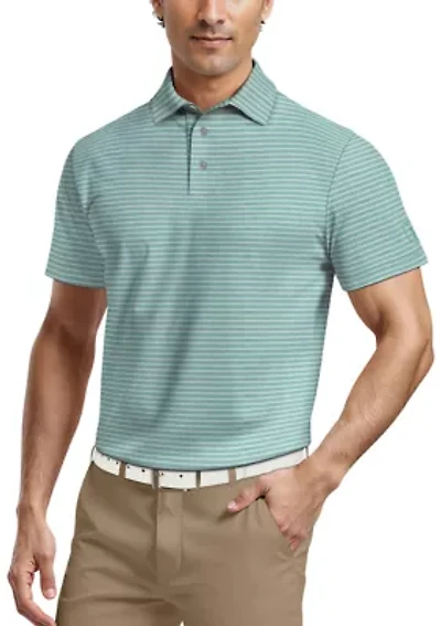 Heather Feeder Stripe Short Sleeve Golf Polo Shirt