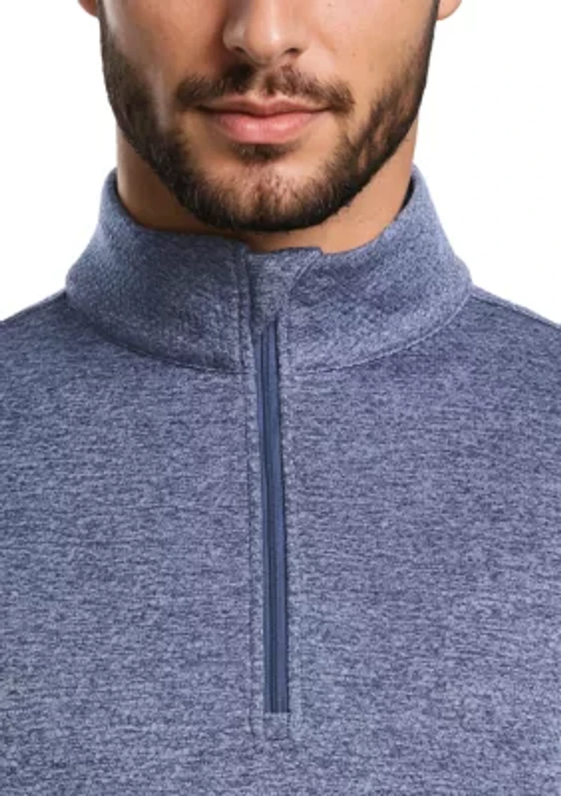 Men's Mini Argyle Quilted Knit 1/4 Zip Long Sleeve Golf Base Layer Pullover