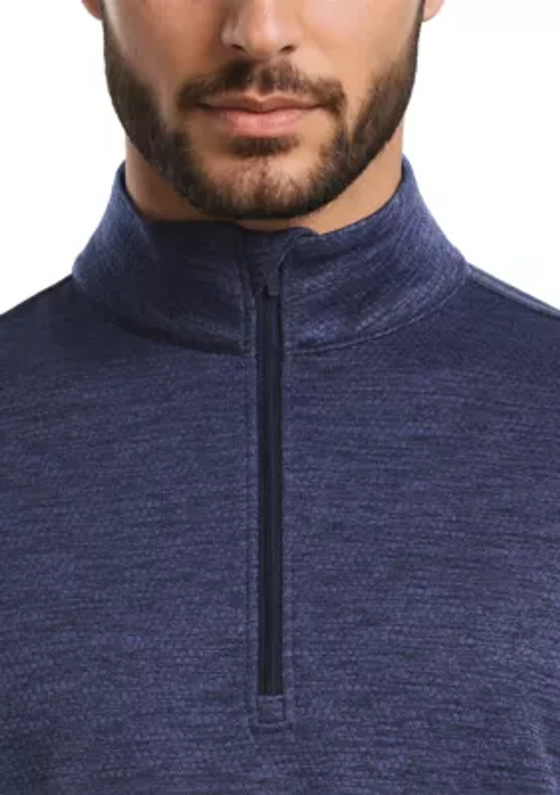 Men's Mini Argyle Quilted Knit 1/4 Zip Long Sleeve Golf Base Layer Pullover