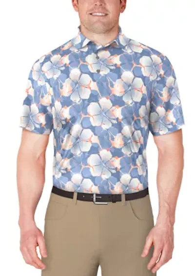Men's Short Sleeve Hibiscus Print Golf Polo
