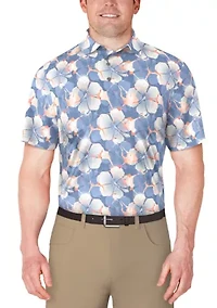 Men's Short Sleeve Hibiscus Print Golf Polo