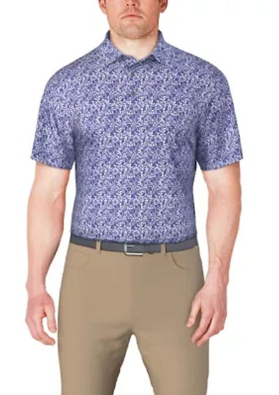 Men's Botanical Print Short Sleeve Golf Polo Shirt
