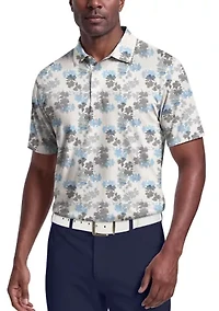 Men's Geometric Textured Floral Print Short Sleeve Golf Polo Shirt