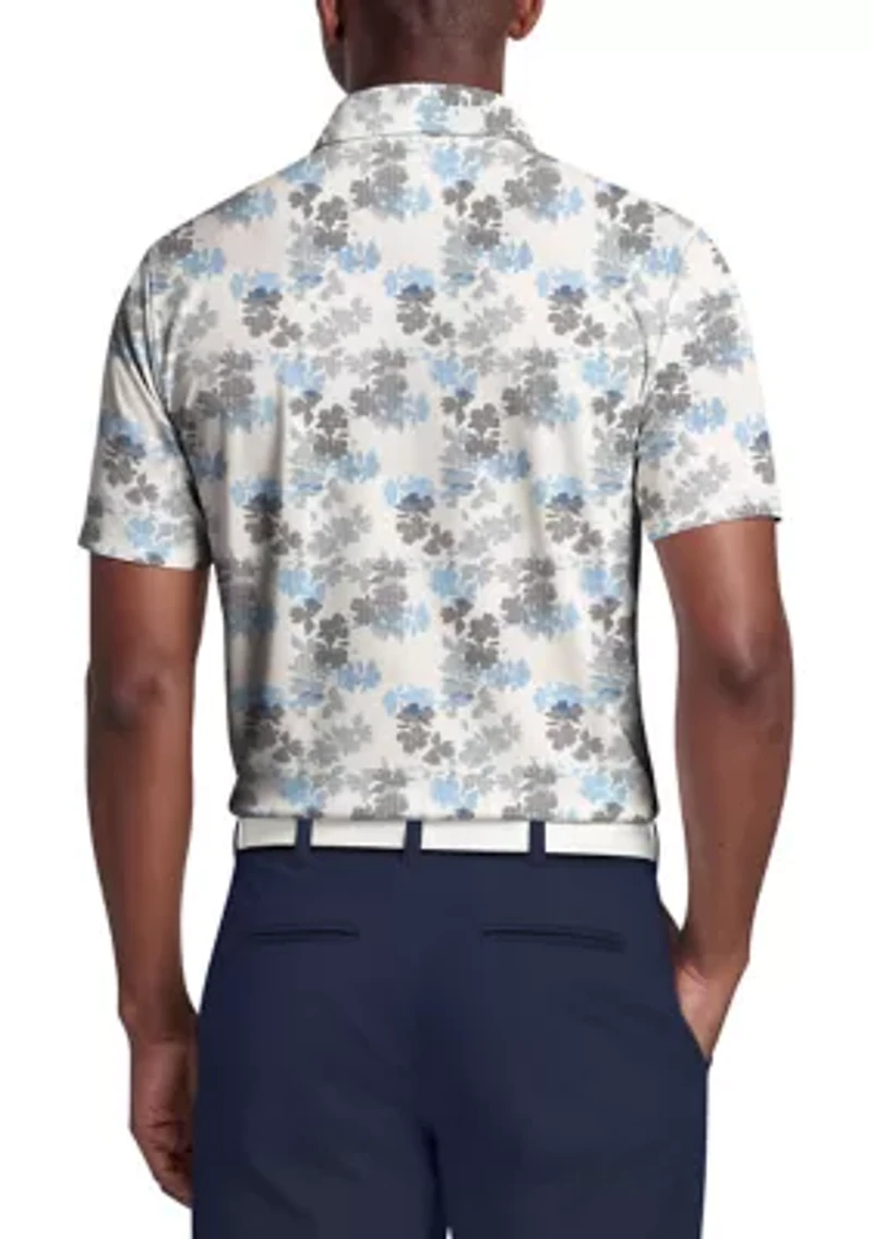Men's Geometric Textured Floral Print Short Sleeve Golf Polo Shirt