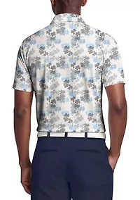 Men's Geometric Textured Floral Print Short Sleeve Golf Polo Shirt