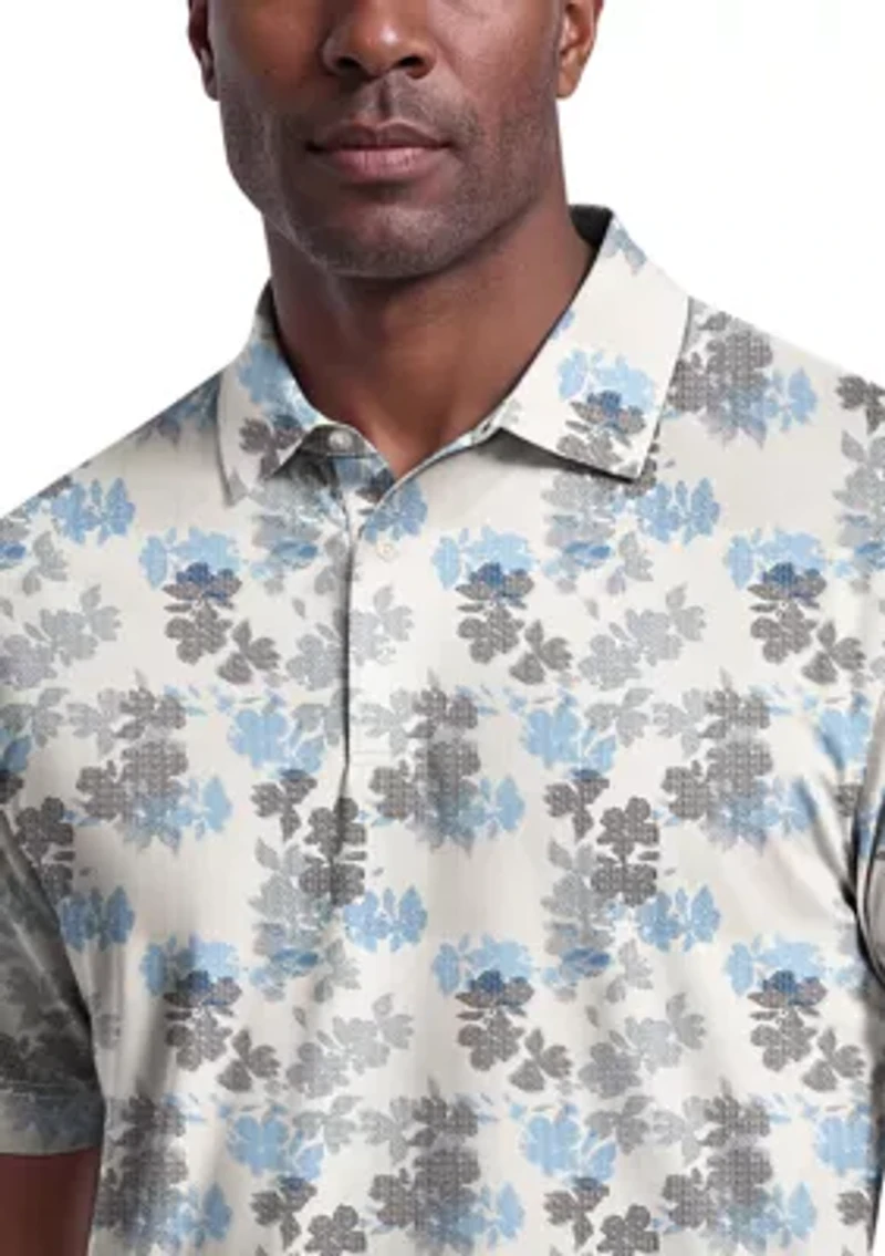 Men's Geometric Textured Floral Print Short Sleeve Golf Polo Shirt