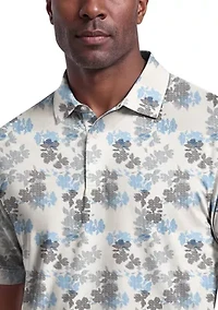 Men's Geometric Textured Floral Print Short Sleeve Golf Polo Shirt