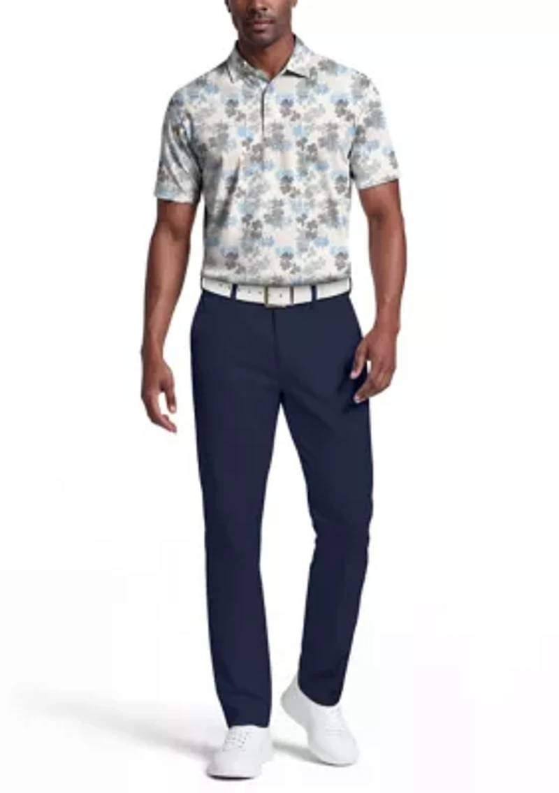 Men's Geometric Textured Floral Print Short Sleeve Golf Polo Shirt