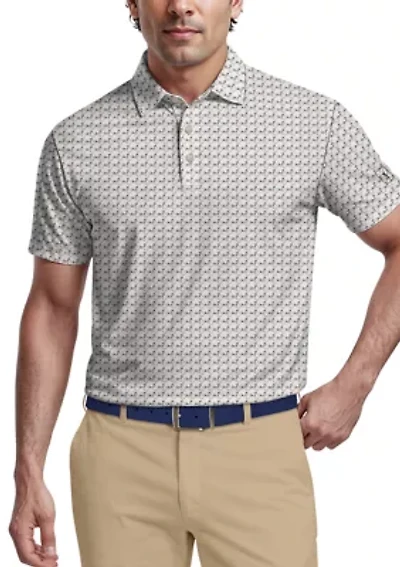 Men's Geometric Cocktail Print Short Sleeve Golf Polo Shirt