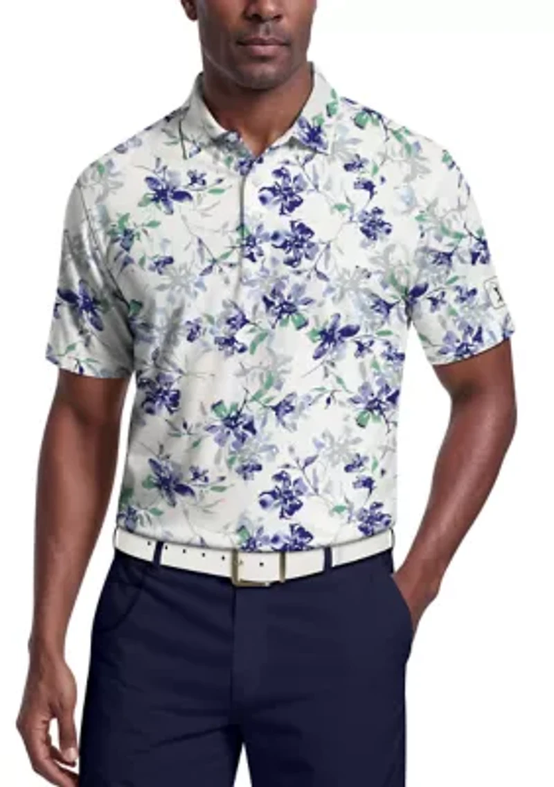 Men's All Over Tie Dye Floral Print Short Sleeve Golf Polo Shirt