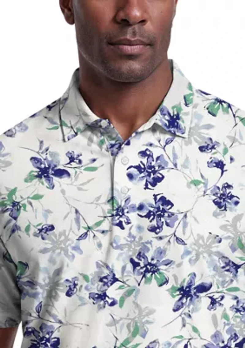 Men's All Over Tie Dye Floral Print Short Sleeve Golf Polo Shirt