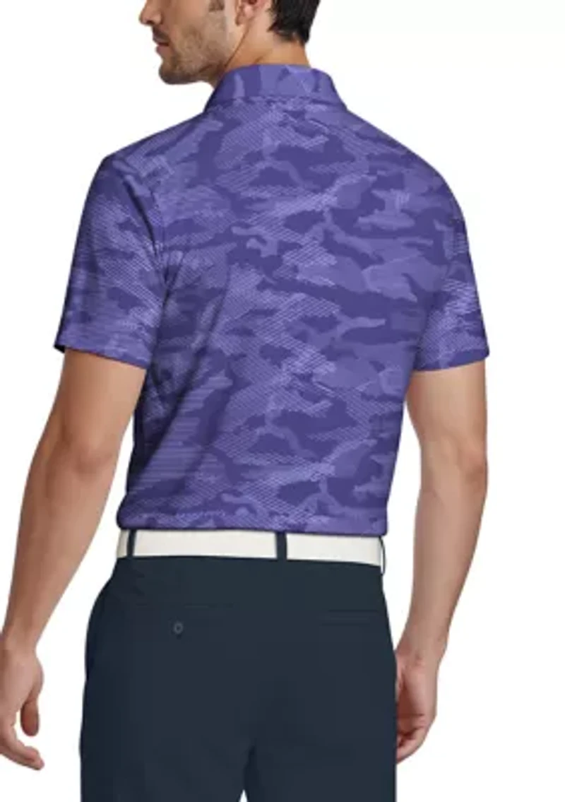 Men's All Over Textured Camo Print Short Sleeve Golf Polo Shirt