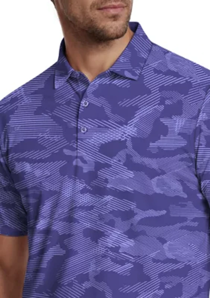 Men's All Over Textured Camo Print Short Sleeve Golf Polo Shirt
