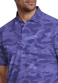Men's All Over Textured Camo Print Short Sleeve Golf Polo Shirt