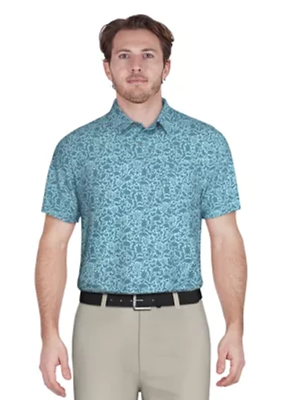 Men's Sea Life Print Golf Polo Shirt with Chest Pocket