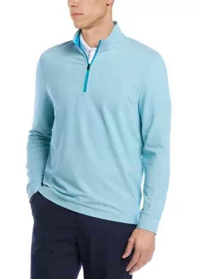 Long Sleeve Feeder Stripe Mock Neck Golf Shirt