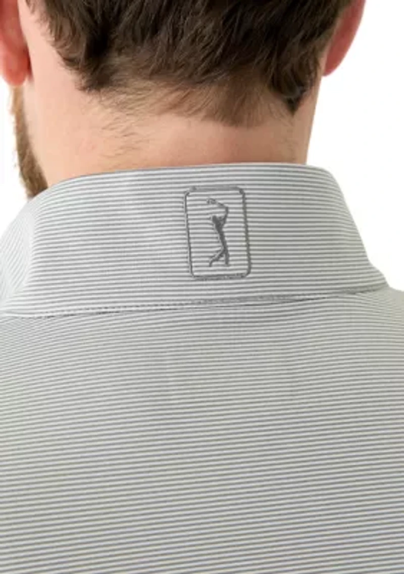 Long Sleeve Feeder Stripe Mock Neck Golf Shirt