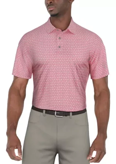 Short Sleeve Flamingo Geometric Printed Polo Shirt
