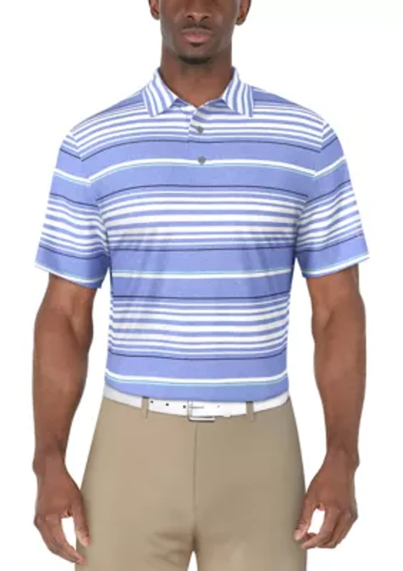 Men's Short Sleeve Allover Stripe Printed Polo Shirt