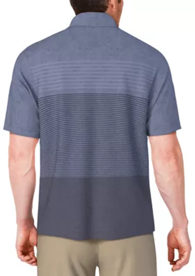 Men's Distressed Stripe Print Short Sleeve Golf Polo Shirt