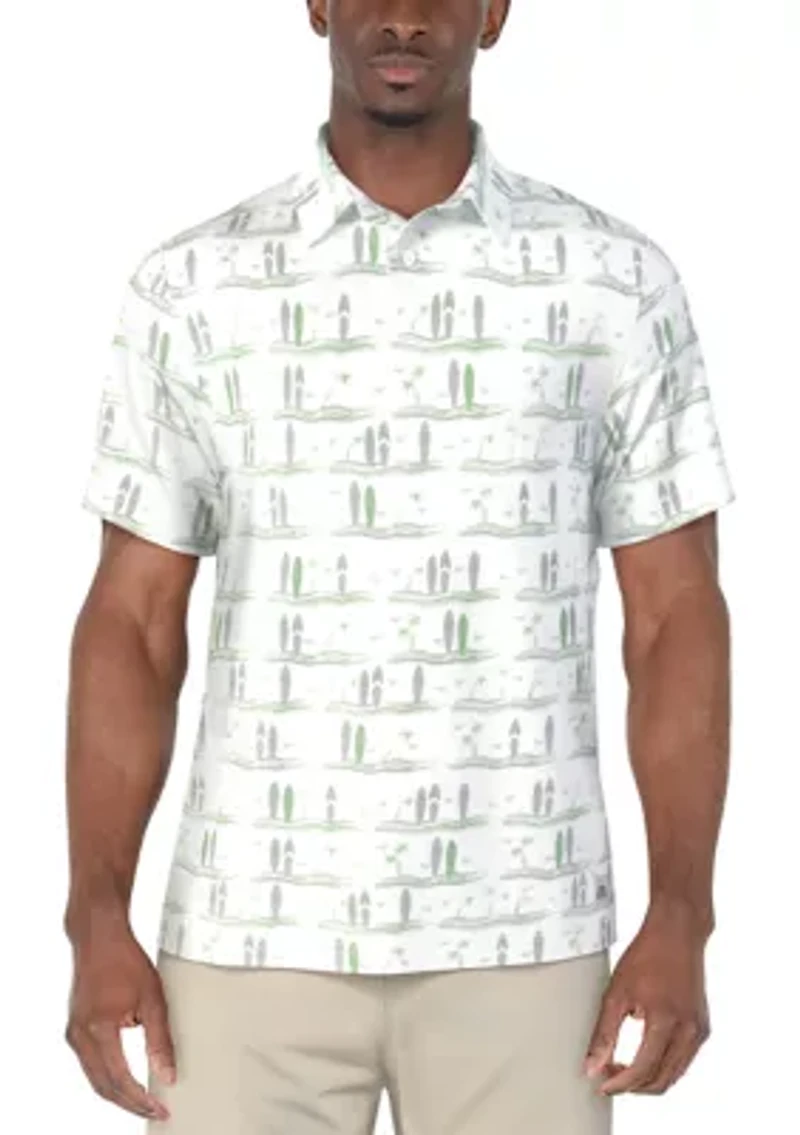 Men's Surfboard Print Short Sleeve Golf Polo Shirt