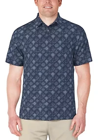 Men's Textured Medallion Print Short Sleeve Golf Polo Shirt