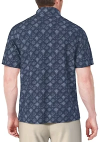 Men's Textured Medallion Print Short Sleeve Golf Polo Shirt