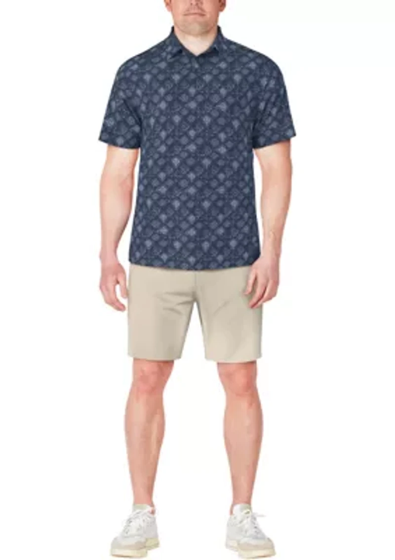Men's Textured Medallion Print Short Sleeve Golf Polo Shirt