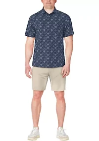 Men's Textured Medallion Print Short Sleeve Golf Polo Shirt