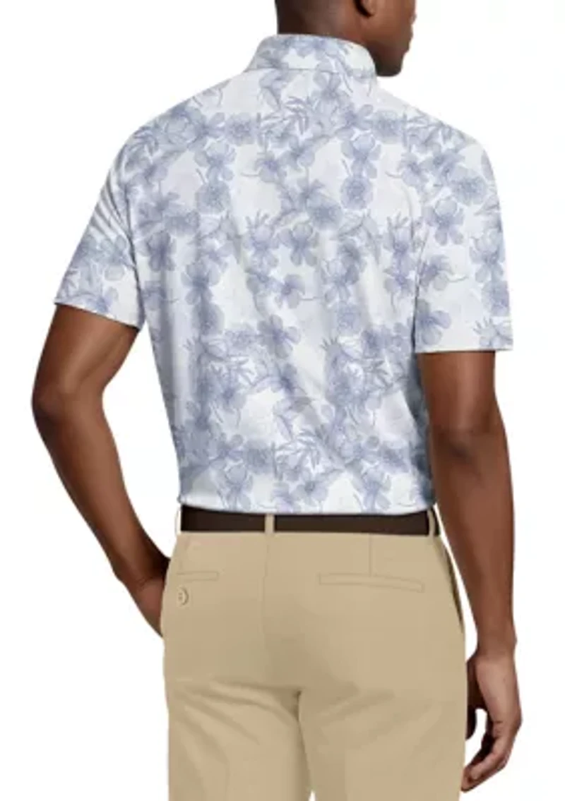 Men's Linear Botanical Printed Polo Shirt