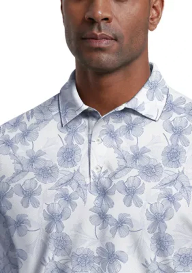 Men's Linear Botanical Printed Polo Shirt