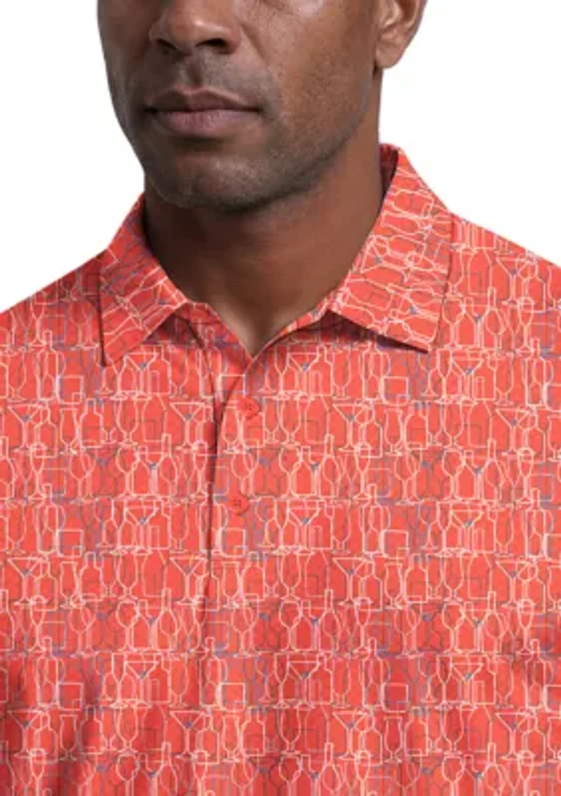 Men's Linear Cocktail Print Short Sleeve Golf Polo Shirt