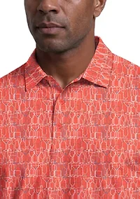 Men's Linear Cocktail Print Short Sleeve Golf Polo Shirt