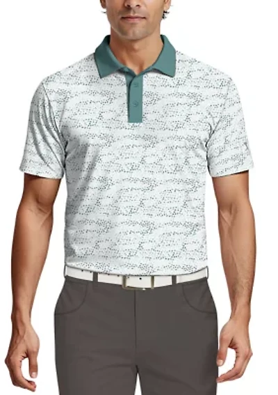 Men's Short Sleeve Micro Confetti Camo Blocked Polo Shirt