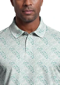 Men's Tropical Argyle Print Short Sleeve Golf Polo Shirt