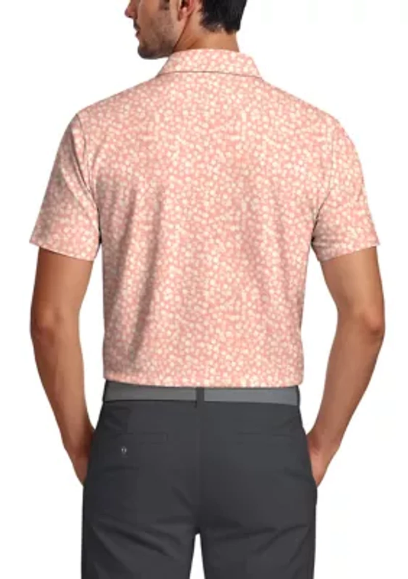 Men's All Over Abstract Floral Short Sleeve Golf Polo Shirt