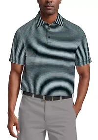Men's Short Sleeve Feeder Striped Printed Polo Shirt