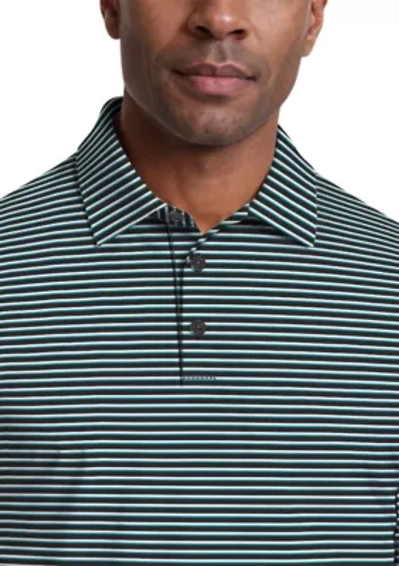 Men's Short Sleeve Feeder Striped Printed Polo Shirt