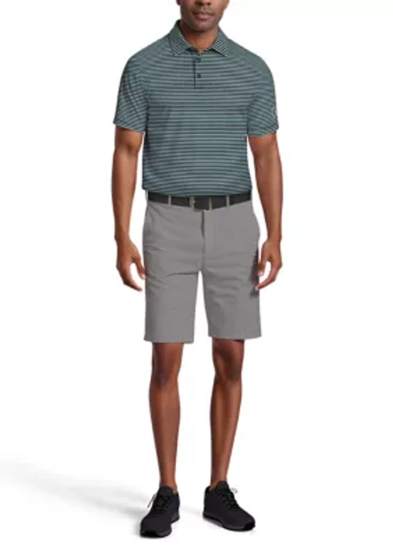 Men's Short Sleeve Feeder Striped Printed Polo Shirt