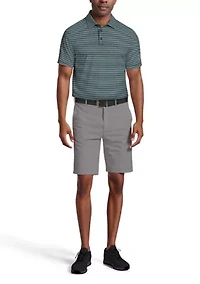 Men's Short Sleeve Feeder Striped Printed Polo Shirt