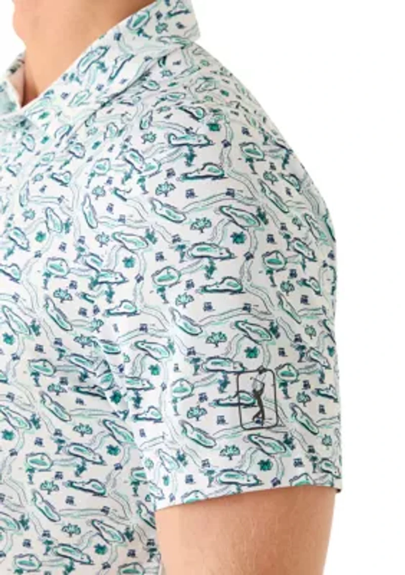 Men's Flowering Peach Printed Polo Shirt