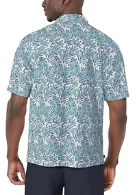 Men's Seersucker Palm Print Short Sleeve Button-Down Golf Shirt