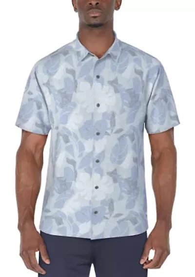 Men's Woven Tropical Print Short Sleeve Button Down Golf Shirt