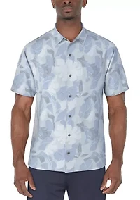 Men's Woven Tropical Print Short Sleeve Button Down Golf Shirt