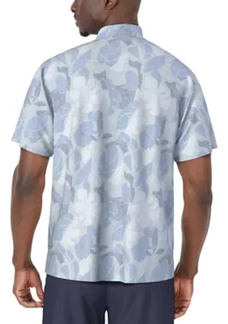 Men's Woven Tropical Print Short Sleeve Button Down Golf Shirt