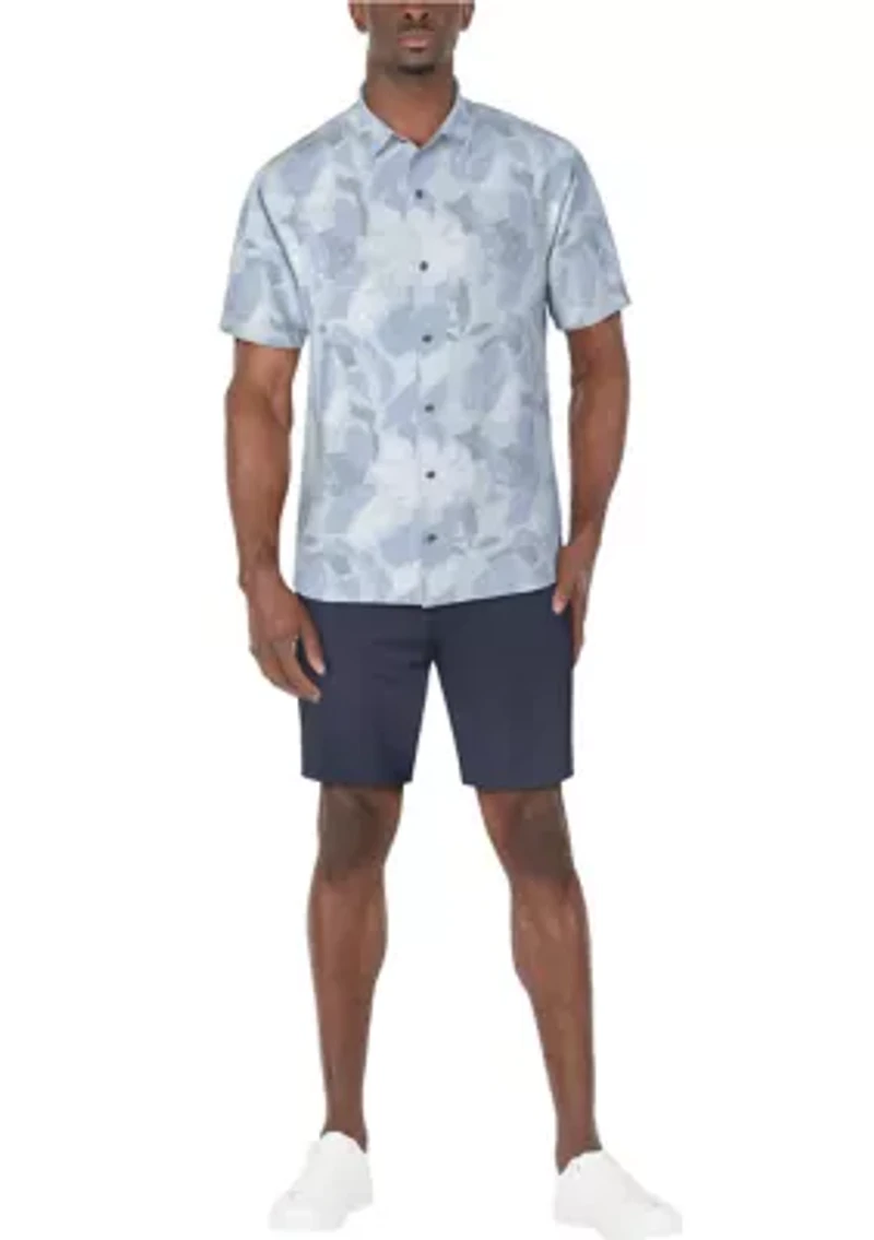 Men's Woven Tropical Print Short Sleeve Button Down Golf Shirt
